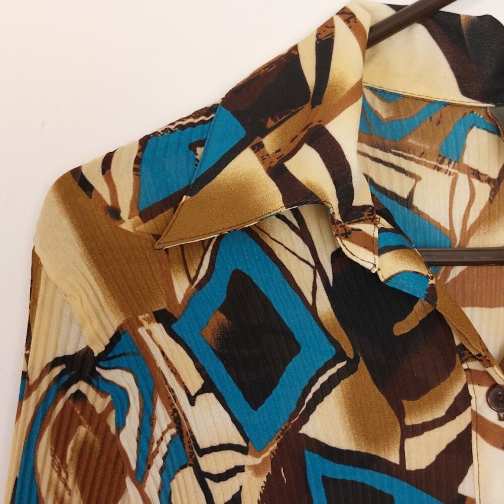 Vintage Sere Nade Plisse Long Sleeved Abstract Print Blouse Size Small - Picture 4 of 5